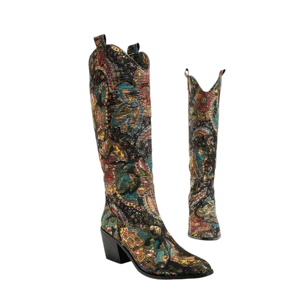 Colorful Cowboy Boots  Knee High Low Heel Boots
