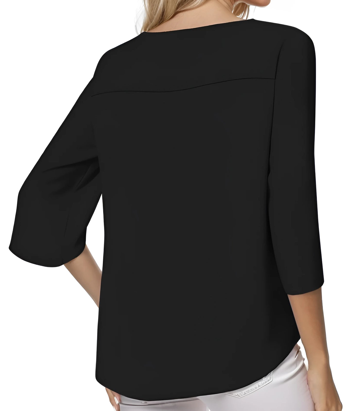 Womens Casual Square Neck Loose Top 3/4 Sleeve Chiffon Blouse