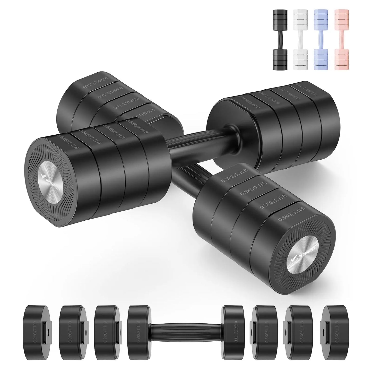 Adjustable Dumbbell Set of 2, 4 in 1 Hand Weights for Women at Home, Free Weights Dumbbells