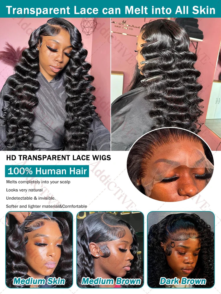 HD 13X6 Curly 220% Loose Nature Wave Lace Front Human Hair Wigs Transparent 30 34 Inch 13x4 Deep Water Wave Lace Frontal Wig