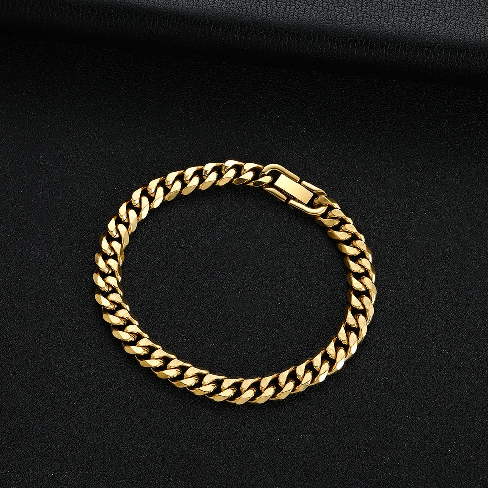 Width 8MM 316L Titanium Steel Golden Black Cuban Chain Bracelet Fashion Hip Hop Men's Jewelry Party Gift