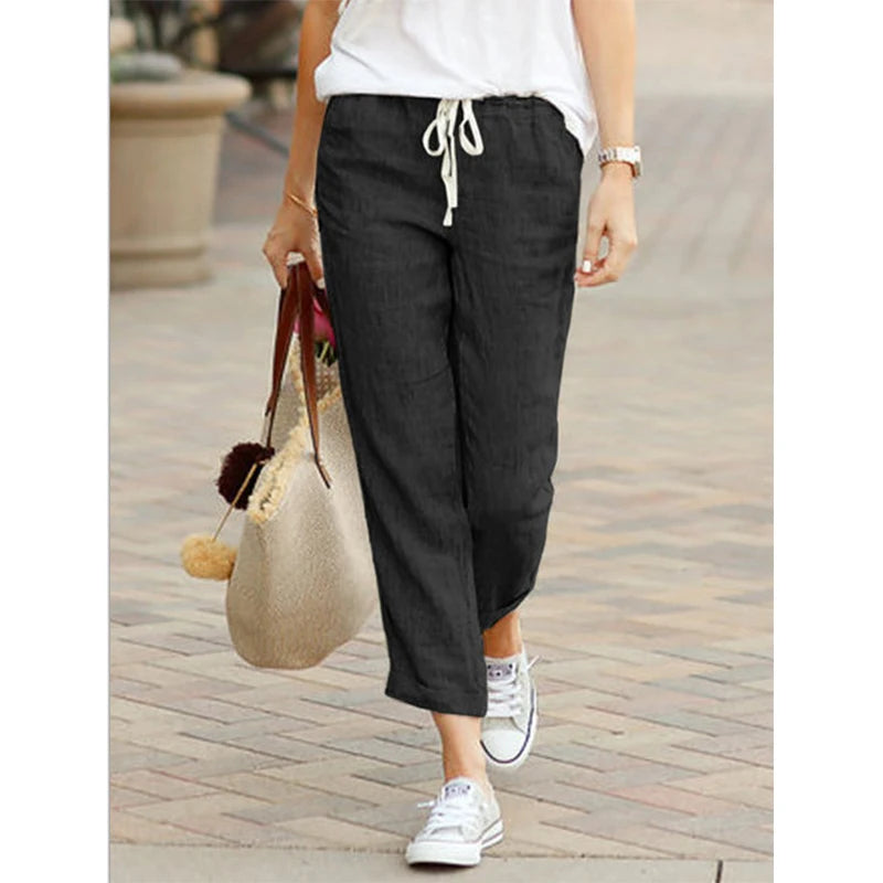 Cotton Women's Pants Drawstring Elastic Waist Casual Pants Female Loose Fashion Elegant Ladies