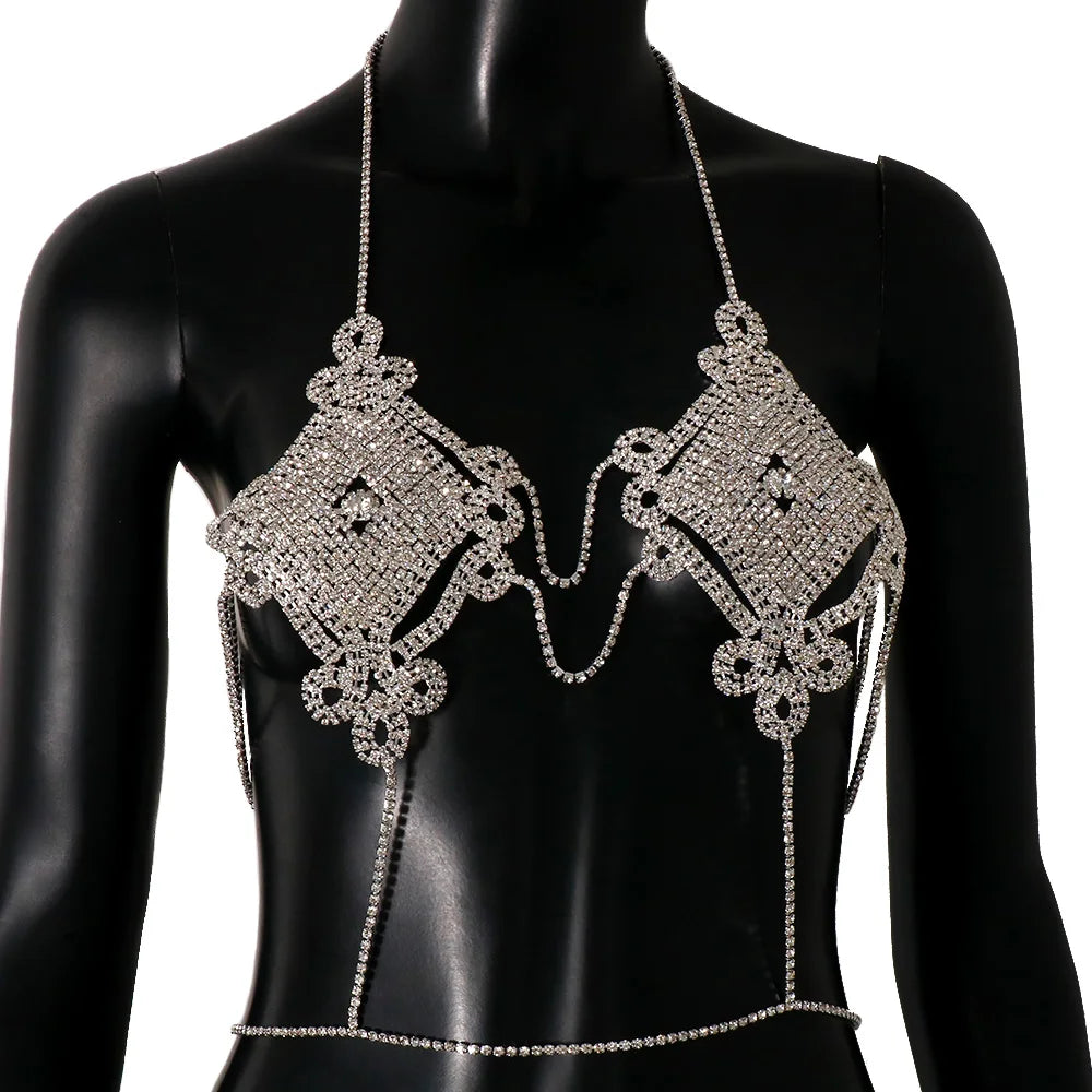Rave Lingerie Crystal Bra Top  Sexy Jewelry Rhinestone Body Chain Harness