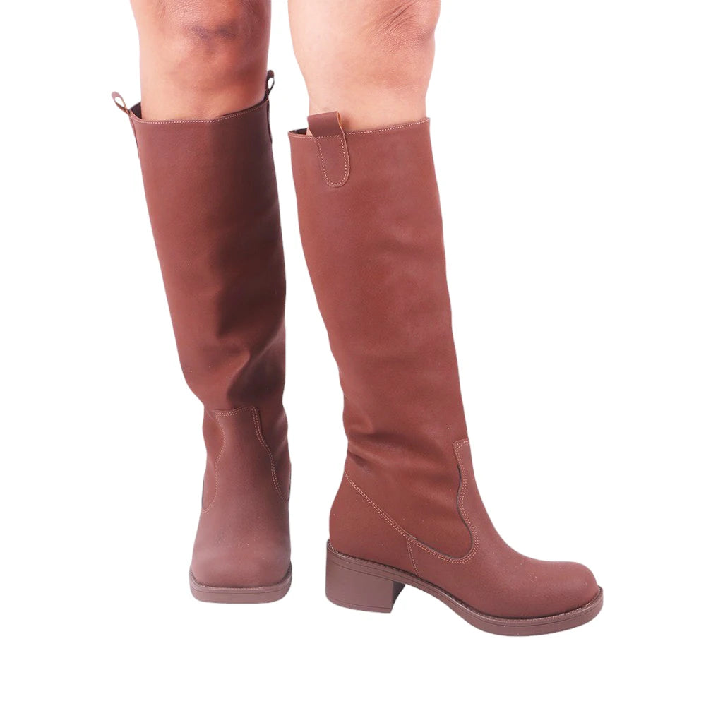 Round Toe Boots  Knee High Block Heel Boots Square Toe Slip On Fashion