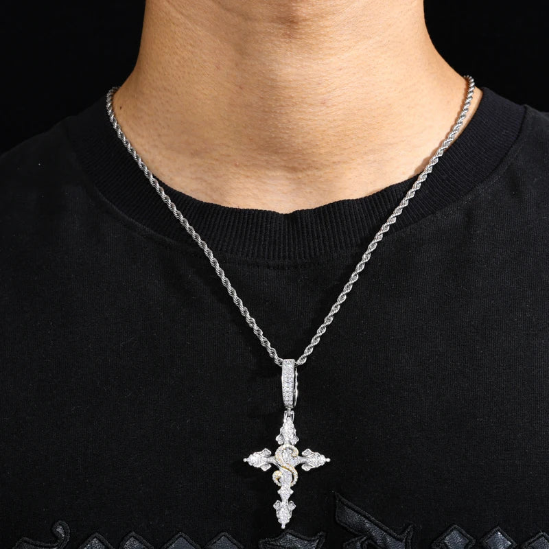 S925 Moissanite Pendant Necklace – Iced Out Cuban Pendant, Silver/White Gold, 3/3mm Steel Rope Chain, 20in