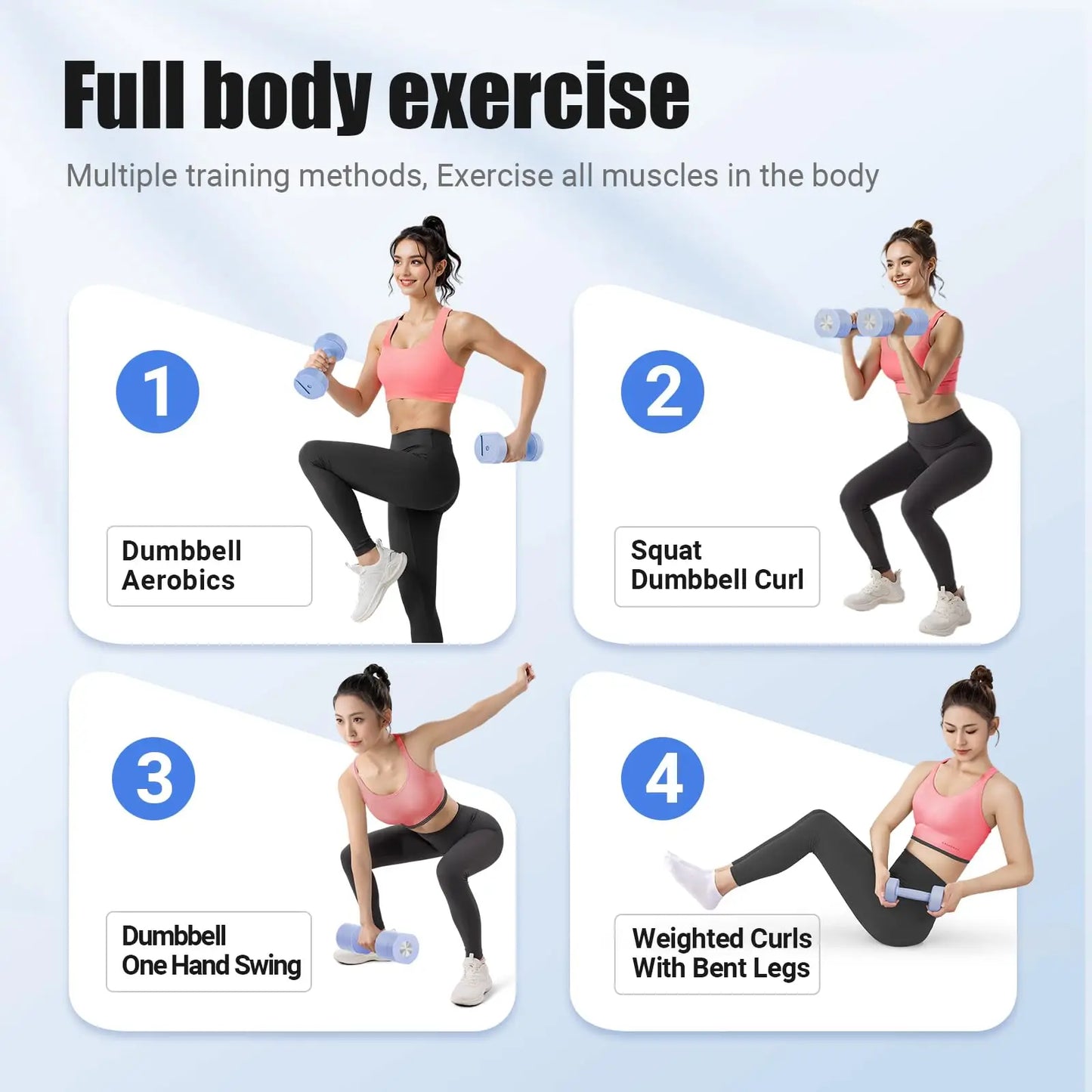 Adjustable Dumbbell Set of 2, 4 in 1 Hand Weights for Women at Home, Free Weights Dumbbells