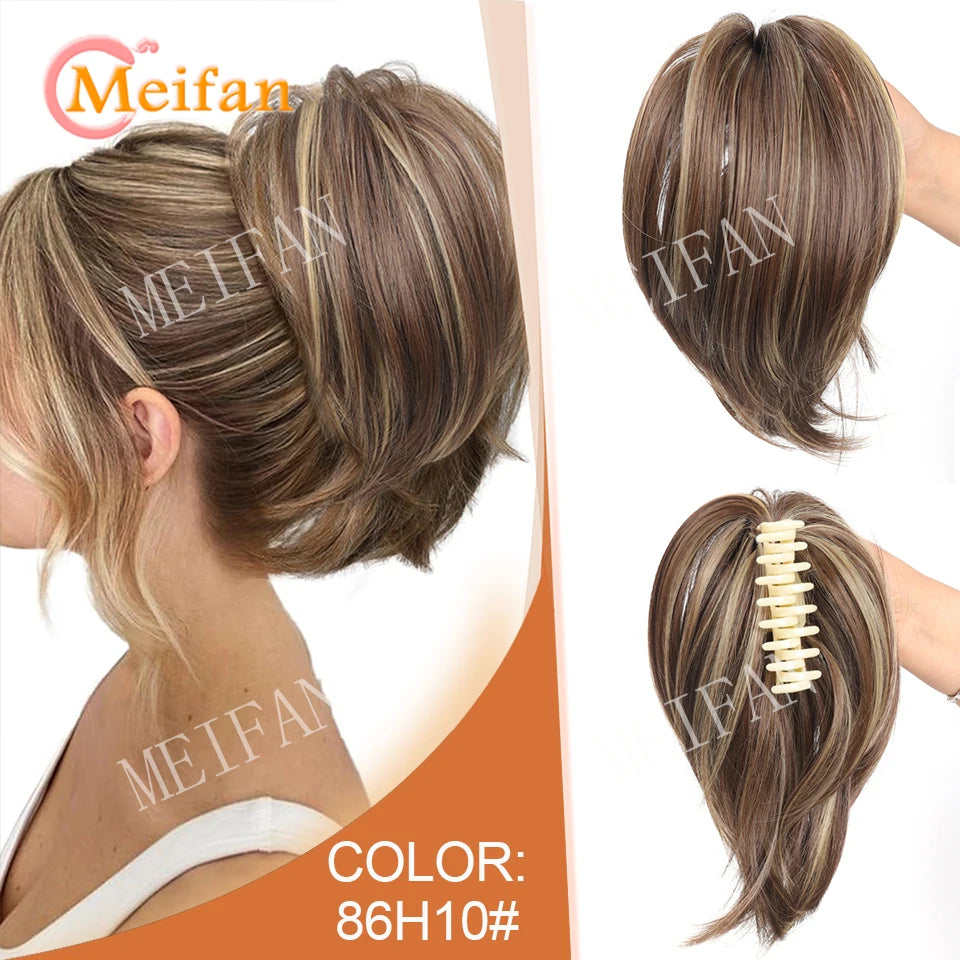 Synthetic Straight Claw Clip Chignon Fluffy Donut Messy Hair Bun Clip in Hairtail Extensions Natural Hairpieces for Women