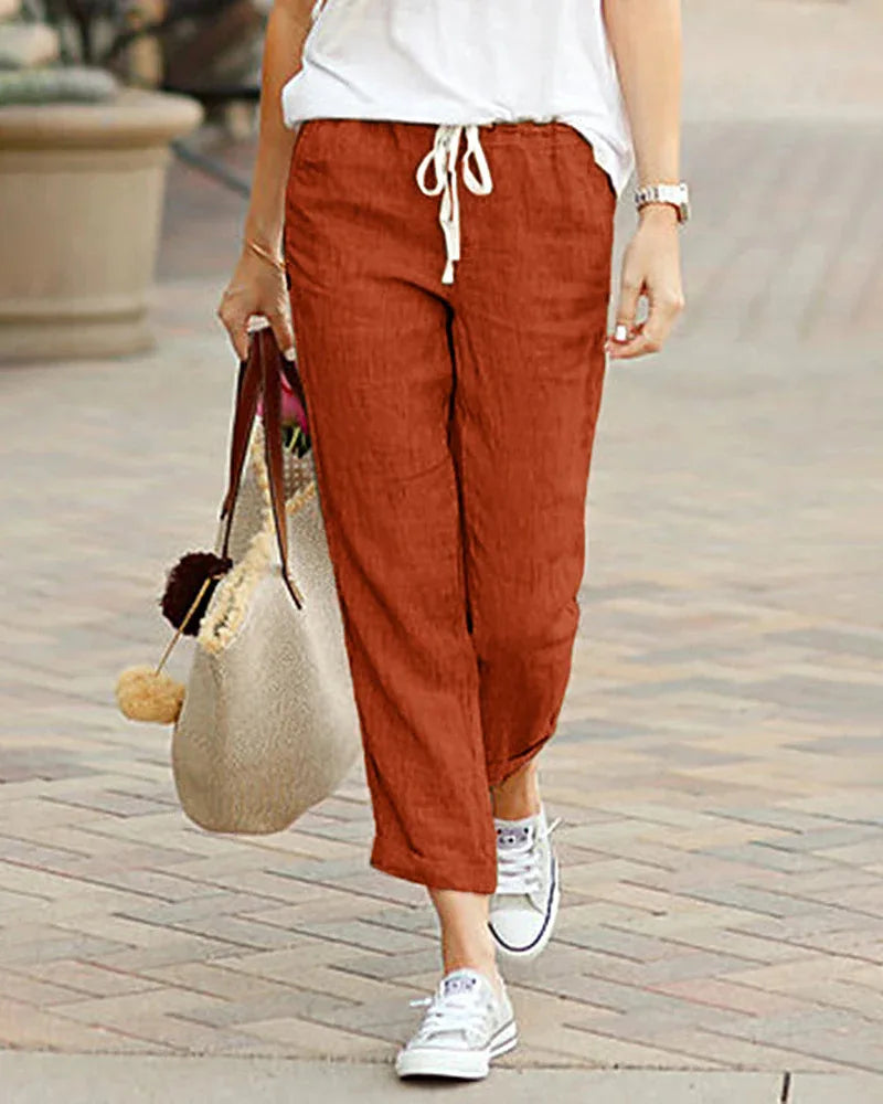 Cotton Women's Pants Drawstring Elastic Waist Casual Pants Female Loose Fashion Elegant Ladies