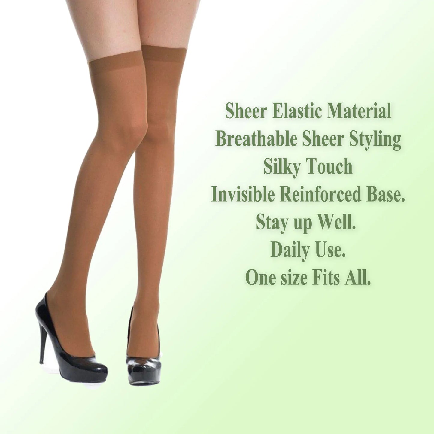 6 Pairs Sheer Socks  Over The Knee Length with Reinforced Base Sheer Nylon Stocking