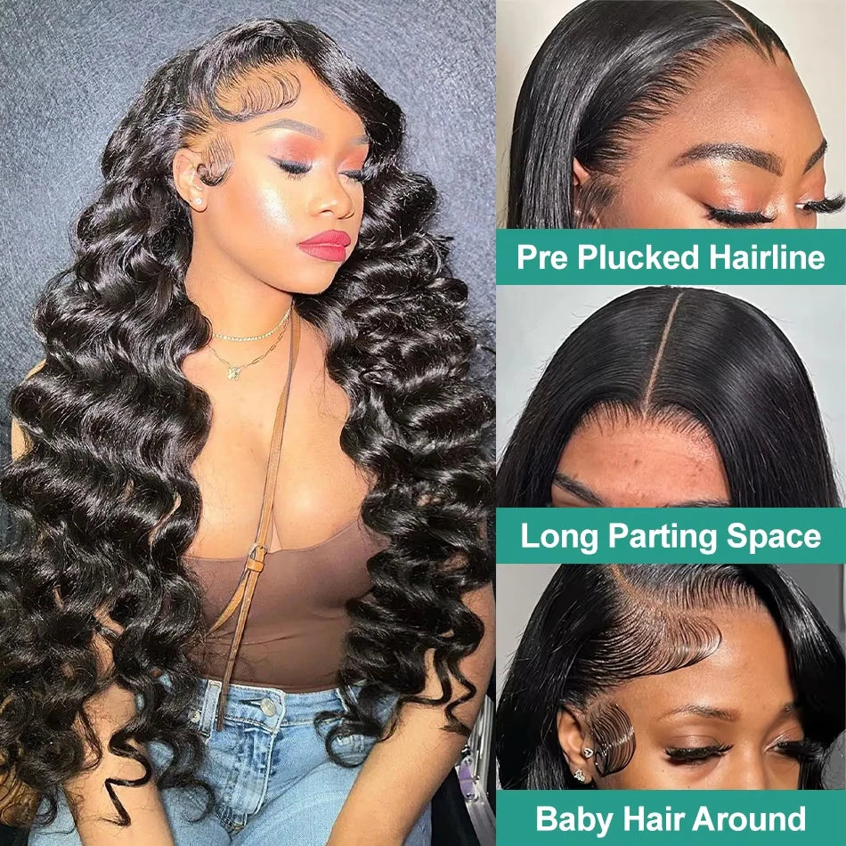 HD 13X6 Curly 220% Loose Nature Wave Lace Front Human Hair Wigs Transparent 30 34 Inch 13x4 Deep Water Wave Lace Frontal Wig