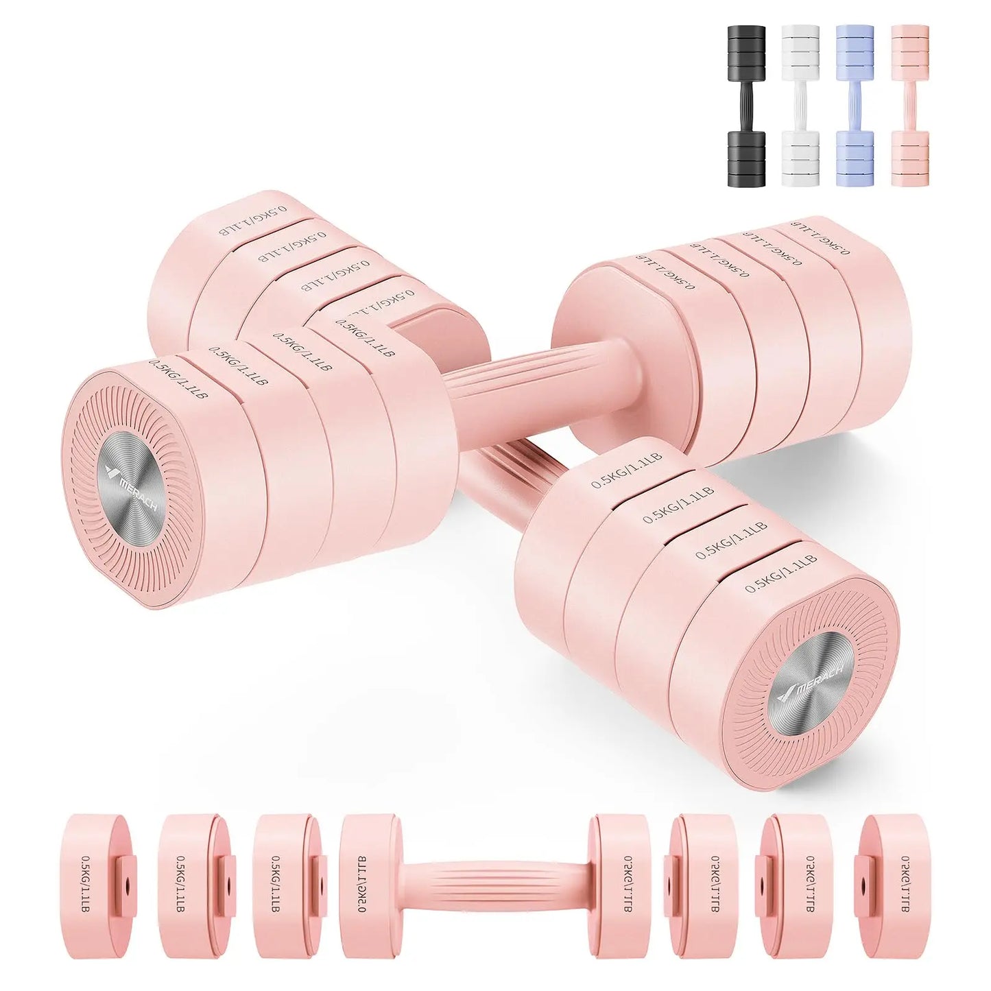 Adjustable Dumbbell Set of 2, 4 in 1 Hand Weights for Women at Home, Free Weights Dumbbells