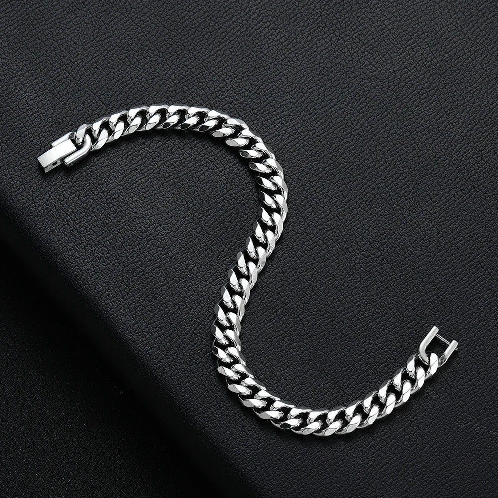 Width 8MM 316L Titanium Steel Golden Black Cuban Chain Bracelet Fashion Hip Hop Men's Jewelry Party Gift
