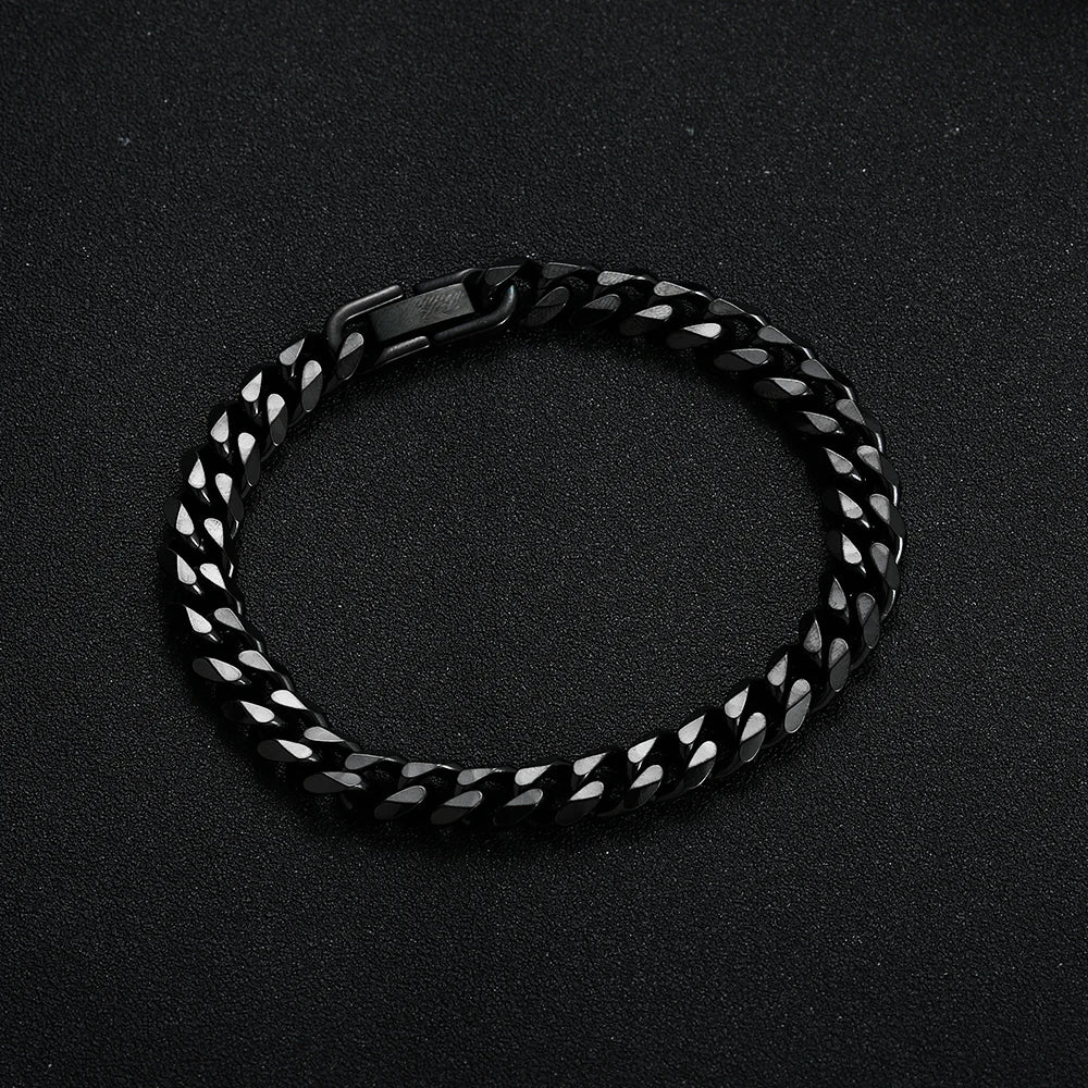 Width 8MM 316L Titanium Steel Golden Black Cuban Chain Bracelet Fashion Hip Hop Men's Jewelry Party Gift