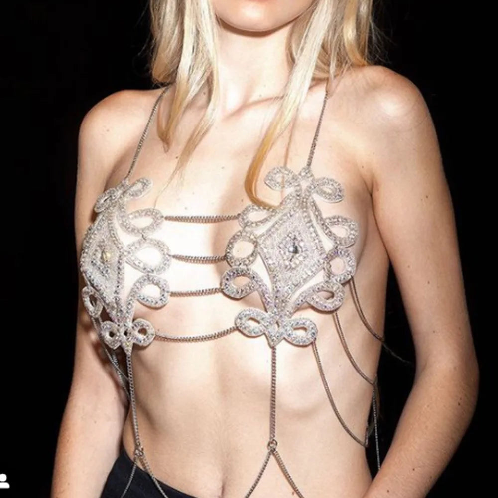 Rave Lingerie Crystal Bra Top  Sexy Jewelry Rhinestone Body Chain Harness