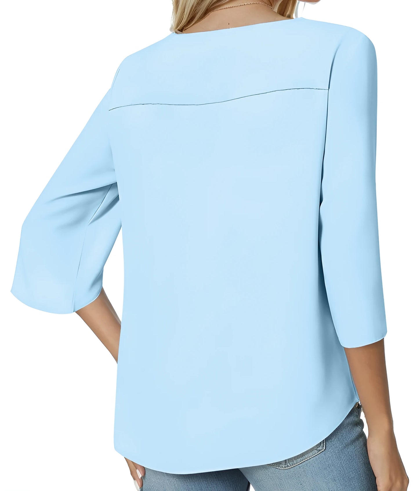 Womens Casual Square Neck Loose Top 3/4 Sleeve Chiffon Blouse