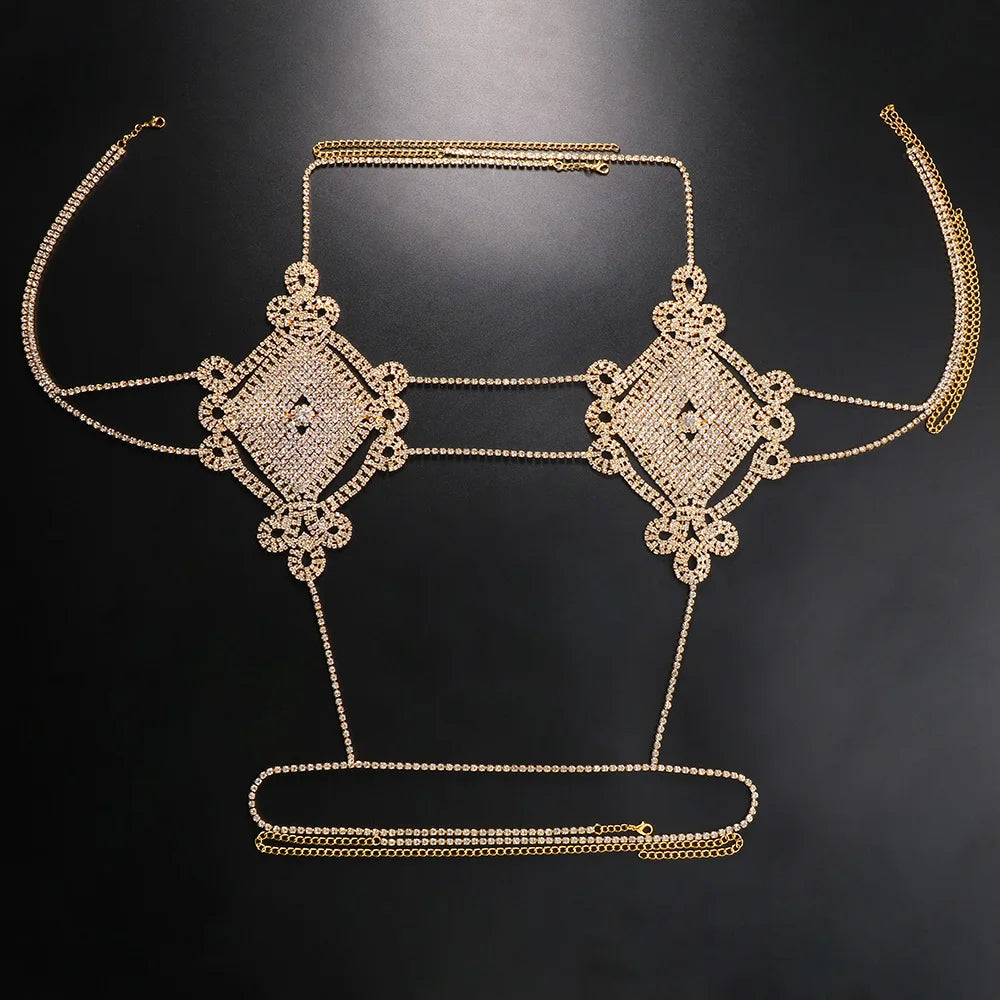 Rave Lingerie Crystal Bra Top  Sexy Jewelry Rhinestone Body Chain Harness