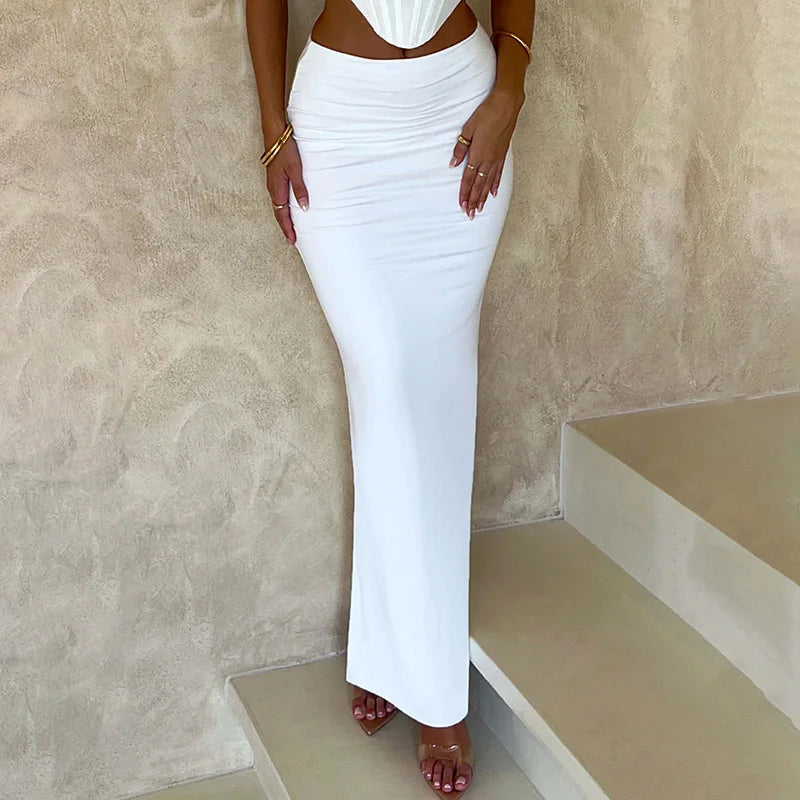 Elegant Black Trumpet Skirt Slim High Waist Office Long