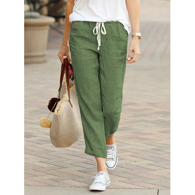Cotton Women's Pants Drawstring Elastic Waist Casual Pants Female Loose Fashion Elegant Ladies