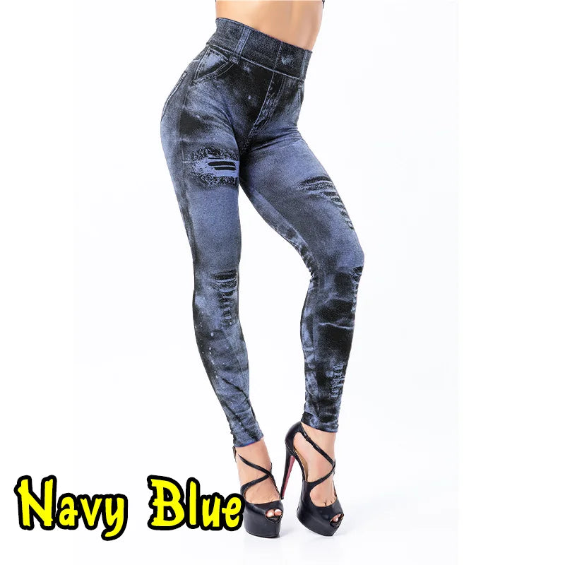 Women Imitation Jeans Stretch Leggings Fashion Sexy Slim Push Up Gym Leggings Causal Simple High Waist Streetwear Leggings