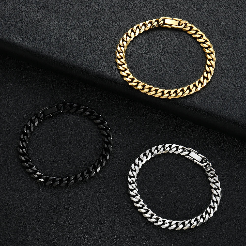 Width 8MM 316L Titanium Steel Golden Black Cuban Chain Bracelet Fashion Hip Hop Men's Jewelry Party Gift