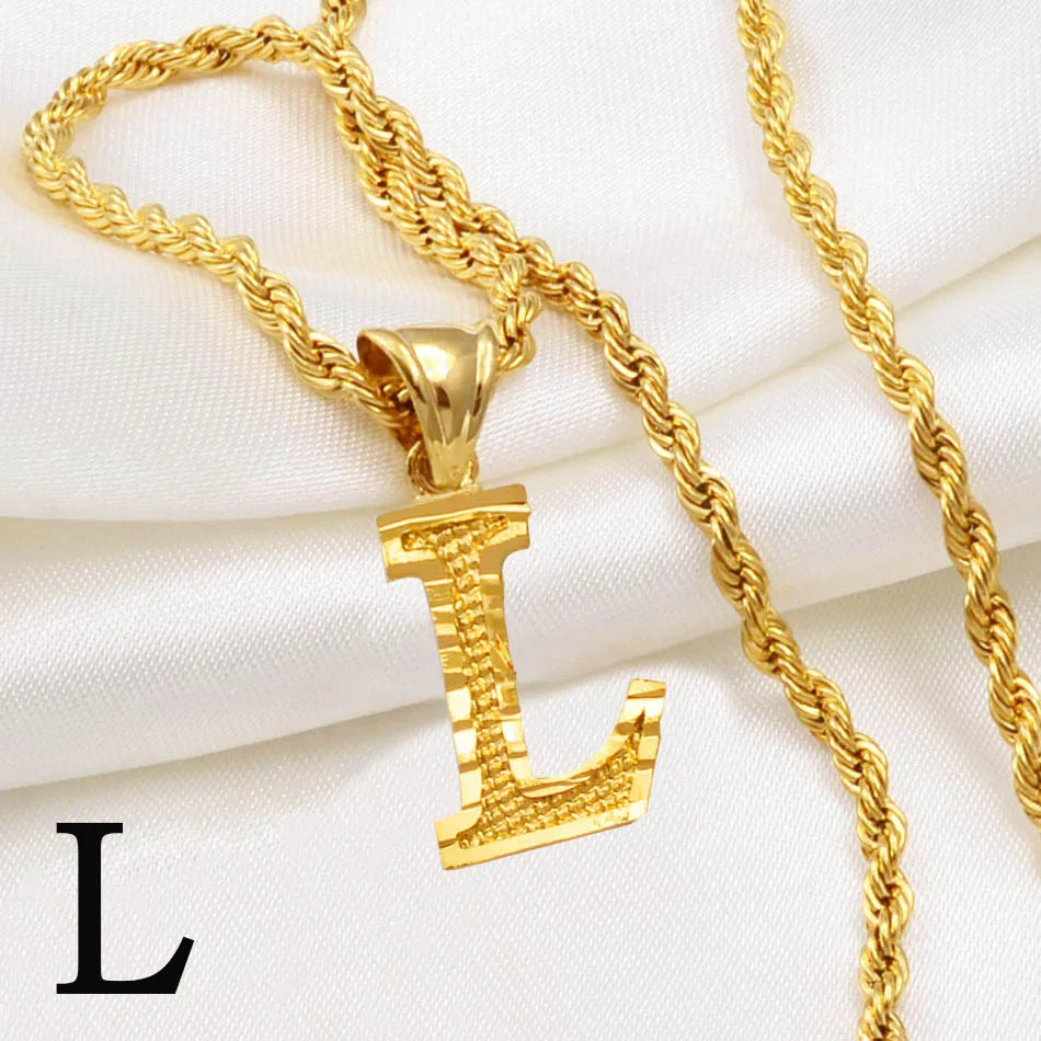 Anniyo A-Z Letters Necklaces Women Men Gold Plated Initial Pendant Rope Chain English Letter Jewelry Alphabet
