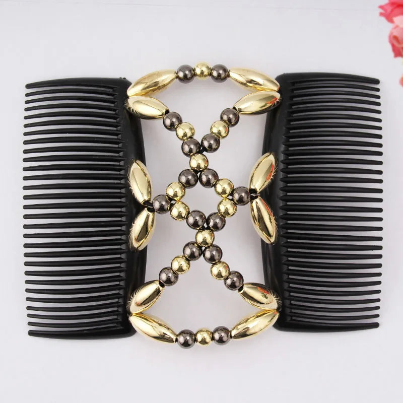 Beads Hair Combs Shiny Rhinestone Beaded Hair Claws Magic Tuck Comb Updo Accessories Elastic Headwear Bun Ponytail Holder