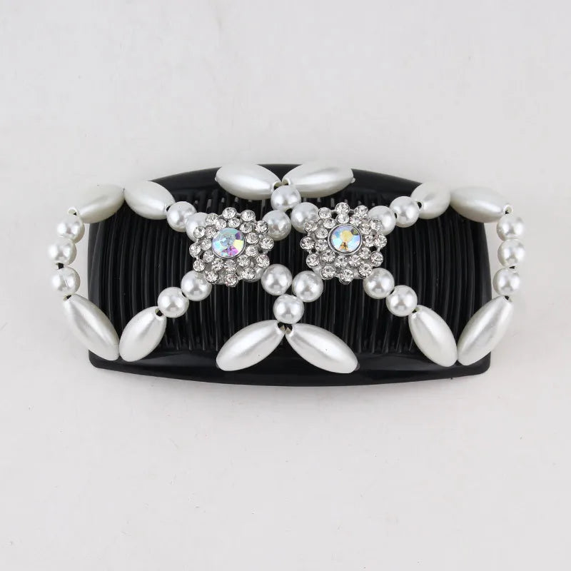 Beads Hair Combs Shiny Rhinestone Beaded Hair Claws Magic Tuck Comb Updo Accessories Elastic Headwear Bun Ponytail Holder