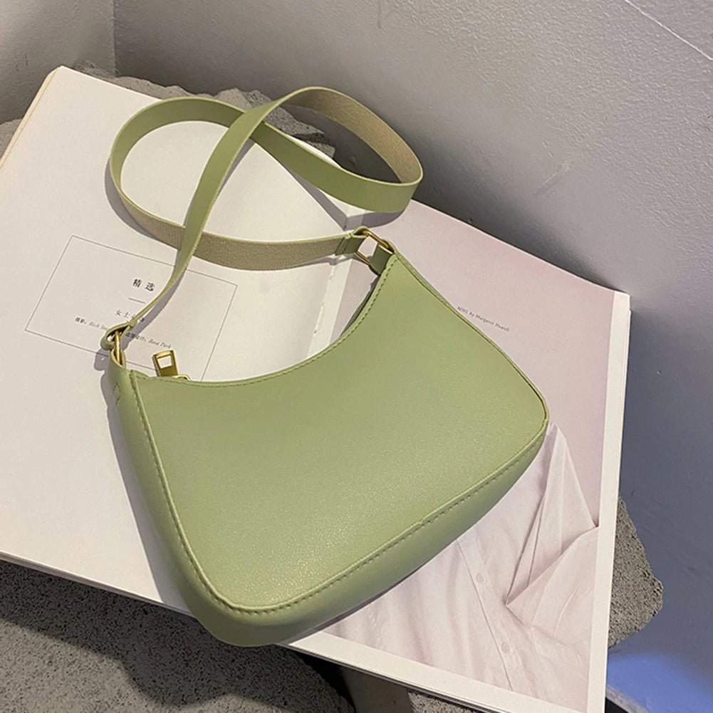 Women's Fashion Handbags Retro Solid Color PU Leather Shoulder Underarm Bag Casual Women Hobos Handbags