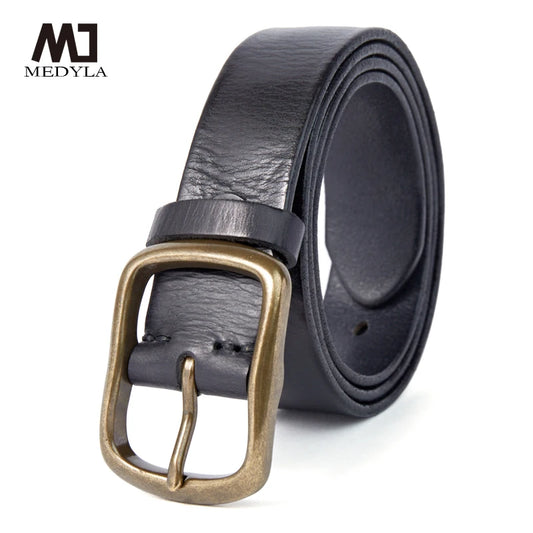 Vintage Luxury Handmade Leather Copper Buckle  Belt Cowhide Retro