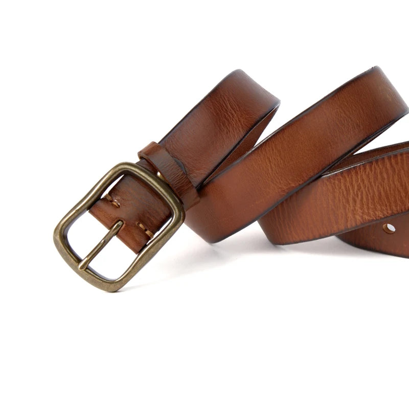 Vintage Luxury Handmade Leather Copper Buckle  Belt Cowhide Retro