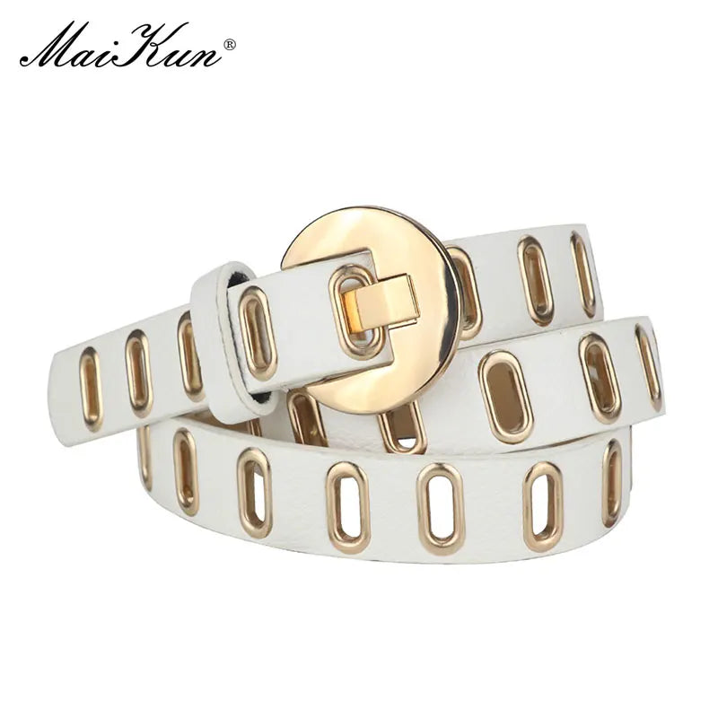 Grunge Women Belt Adjustable Hole Grunge Punk  Belts for Women Alloy Pin Buckle PU Leather Belt 