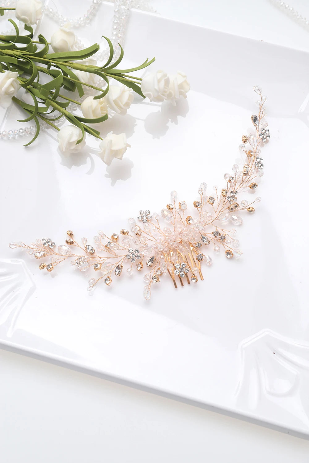 Vintage Rose Gold Silver Gold Black Hair Accessories Headwear Shiny Crystal Hair Comb Elegant