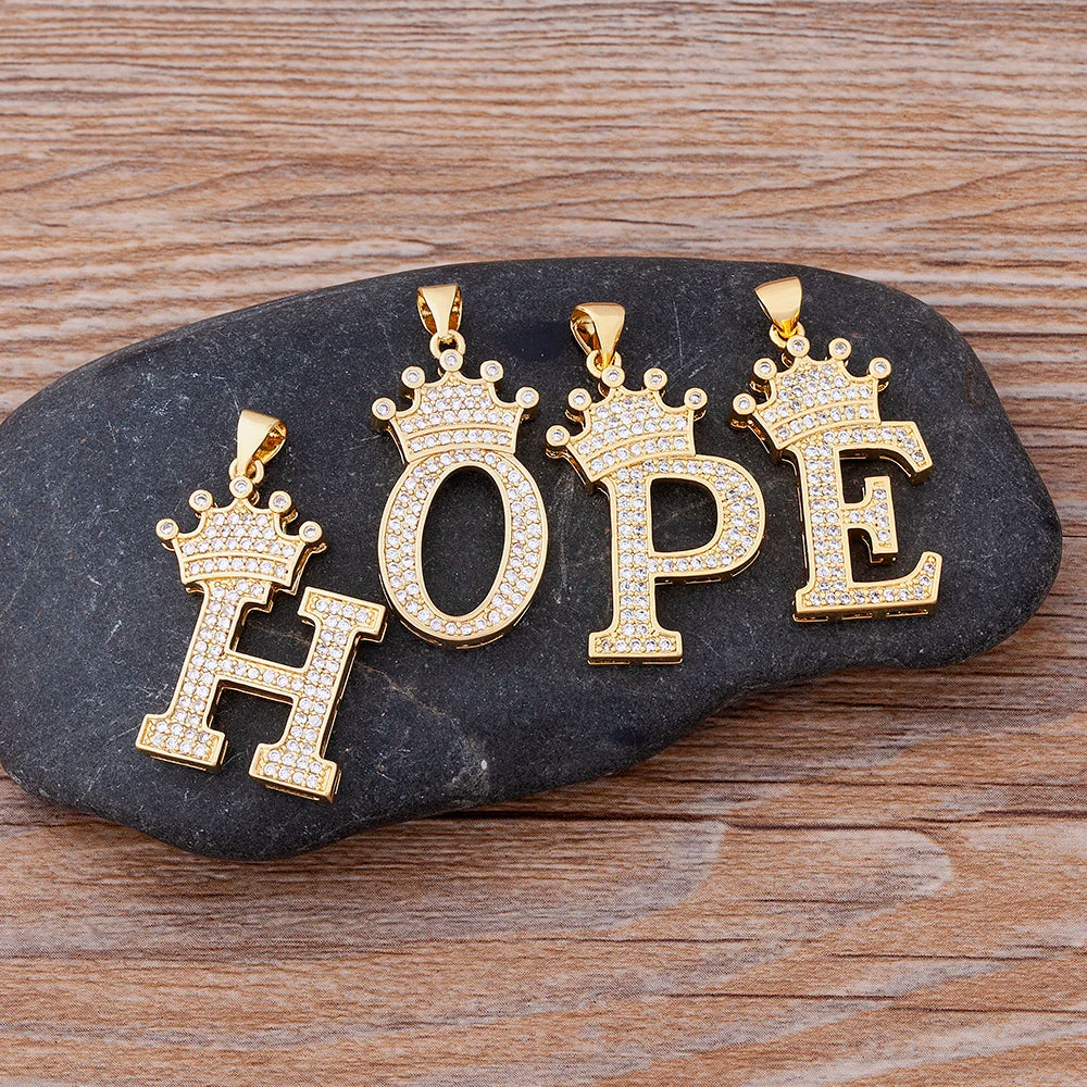 Nidin  Luxury Copper Zircon A-Z Crown Alphabet Pendant Chain Necklace Hip-Hop Style Fashion Woman Man Initial Name Jewelry