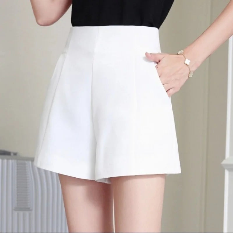 Women Shorts Casual High Waist A-line Shorts Loose Wide Leg Chiffon Shorts Chic Lady Suit Shorts