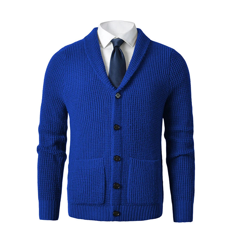 Shawl Collar Cardigan Sweater Slim Fit Cable Knit Button up Merino wool Sweater with Pockets