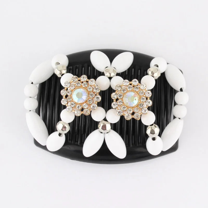 Beads Hair Combs Shiny Rhinestone Beaded Hair Claws Magic Tuck Comb Updo Accessories Elastic Headwear Bun Ponytail Holder