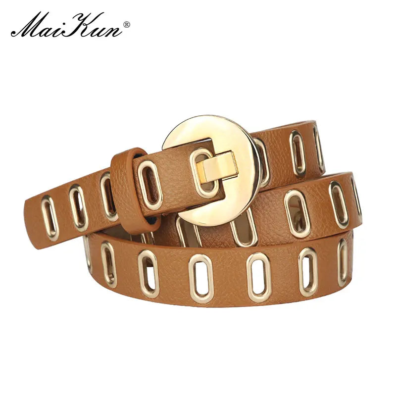 Grunge Women Belt Adjustable Hole Grunge Punk  Belts for Women Alloy Pin Buckle PU Leather Belt 