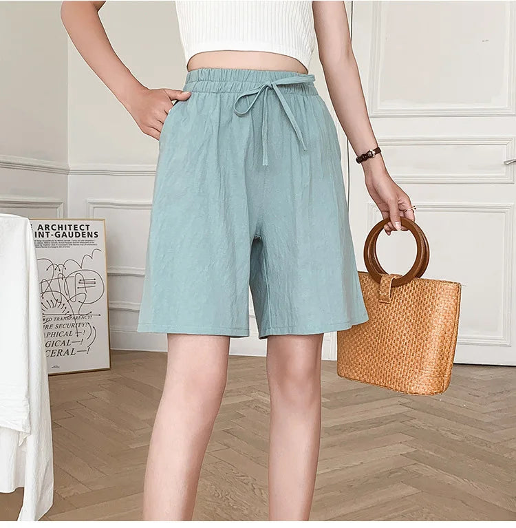 Cotton Shorts, Summer Casual Solid Two Pockets shorts high waist loose shorts  Soft Cool female shorts