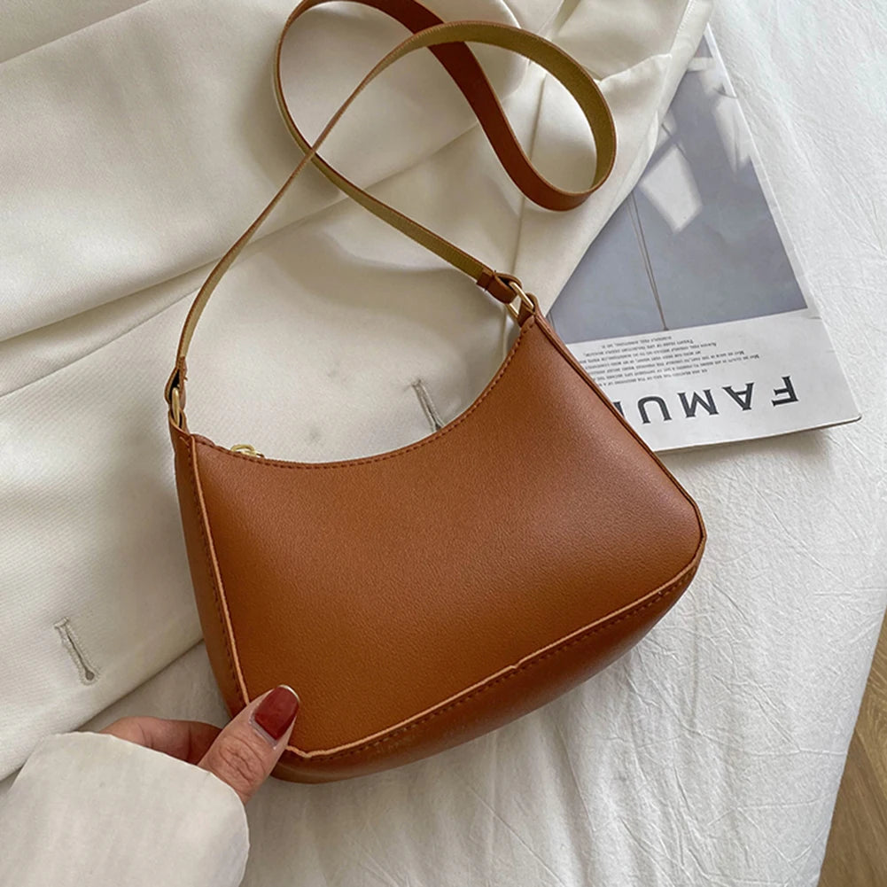 Women's Fashion Handbags Retro Solid Color PU Leather Shoulder Underarm Bag Casual Women Hobos Handbags