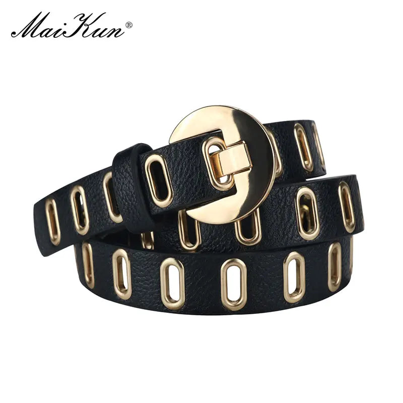 Grunge Women Belt Adjustable Hole Grunge Punk  Belts for Women Alloy Pin Buckle PU Leather Belt 