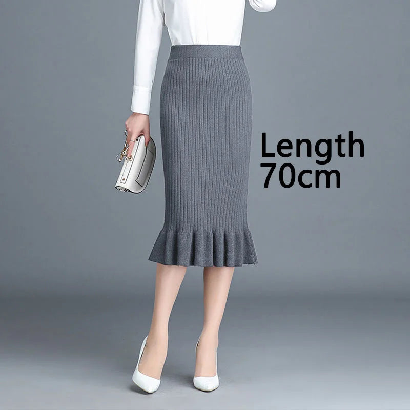 Knitted High Waist Ruffles Mermaid Skirt