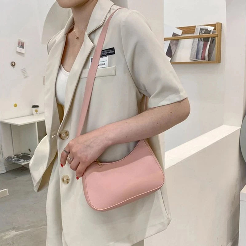 Women's Fashion Handbags Retro Solid Color PU Leather Shoulder Underarm Bag Casual Women Hobos Handbags