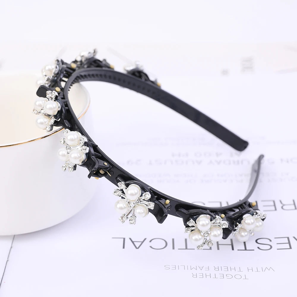 Double Layer Bands Clip Hairbands Fashion Plastic Braided Headband Knitting Women's Headwear Hair Accessories Pearl