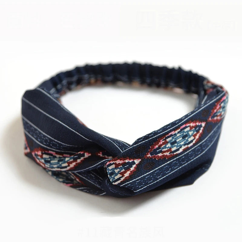Fashion Women Summer Bohemian Hair Bands Print Headbands Vintage Cross Turban Bandage Bandanas Hair Bands Hair Accessories