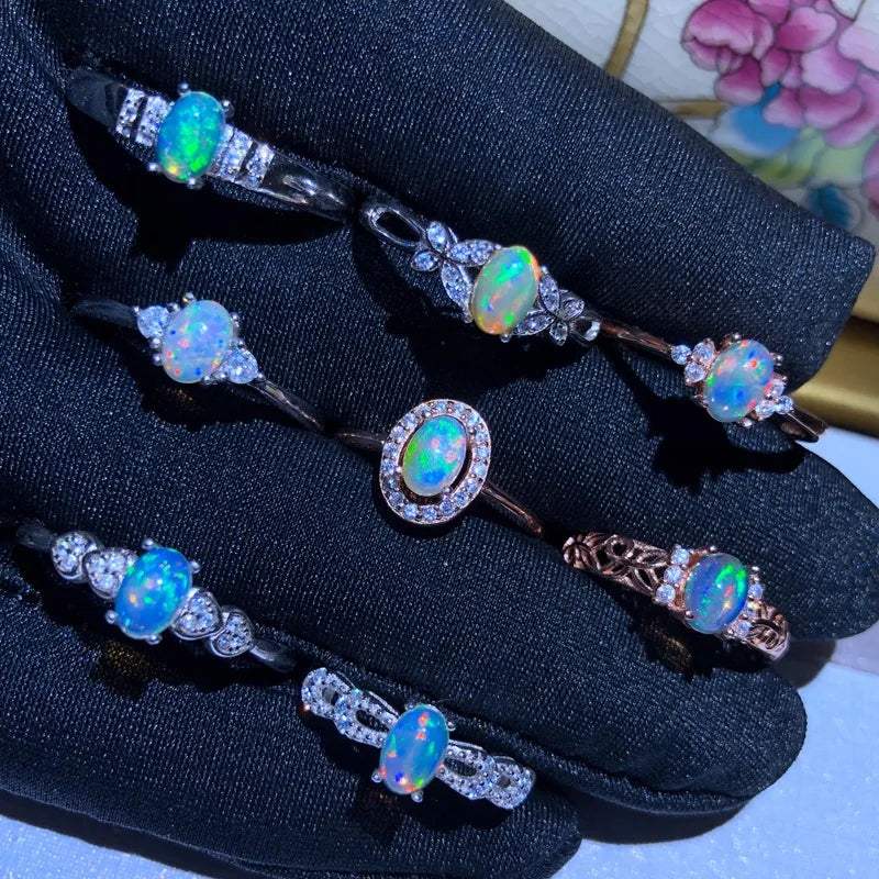 Natural 4*6mm Opal  Ring, 925 Sterling Silver  Oval Shape Gemstone
