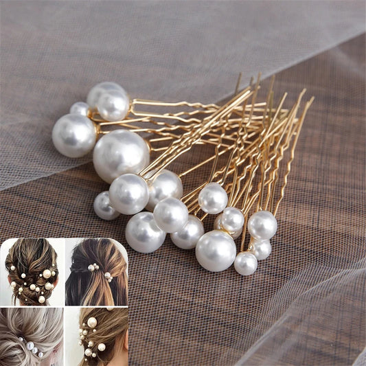 Women U-shaped Pin Metal Barrette Clip Hairpins Simulated Pearl Hair Accessories  Hairstyle Design Tools