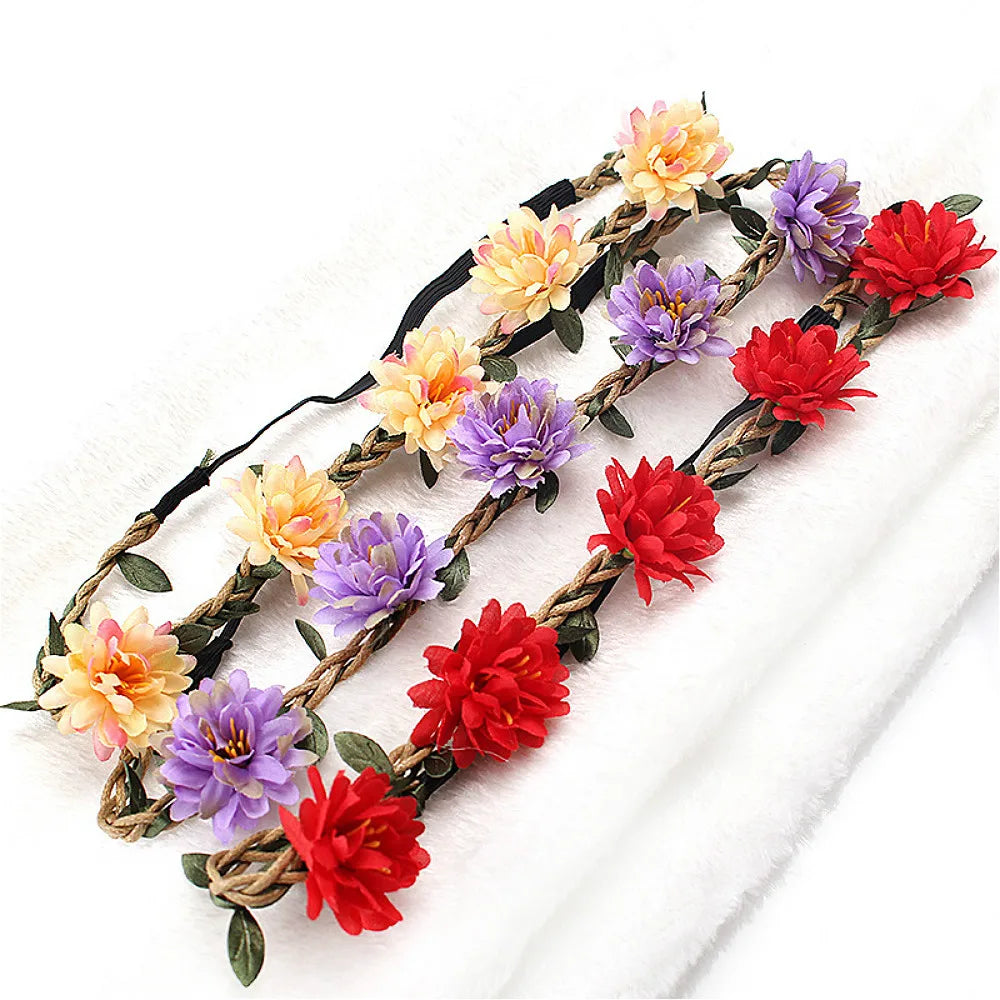 Flower Crown Hairband Rope Floral Headband Garland  Wreath Elastic Hair Accessories  Headpiece
