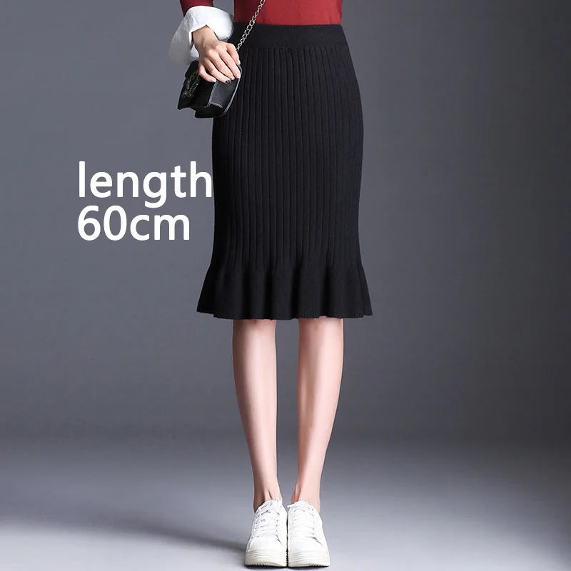 Knitted High Waist Ruffles Mermaid Skirt
