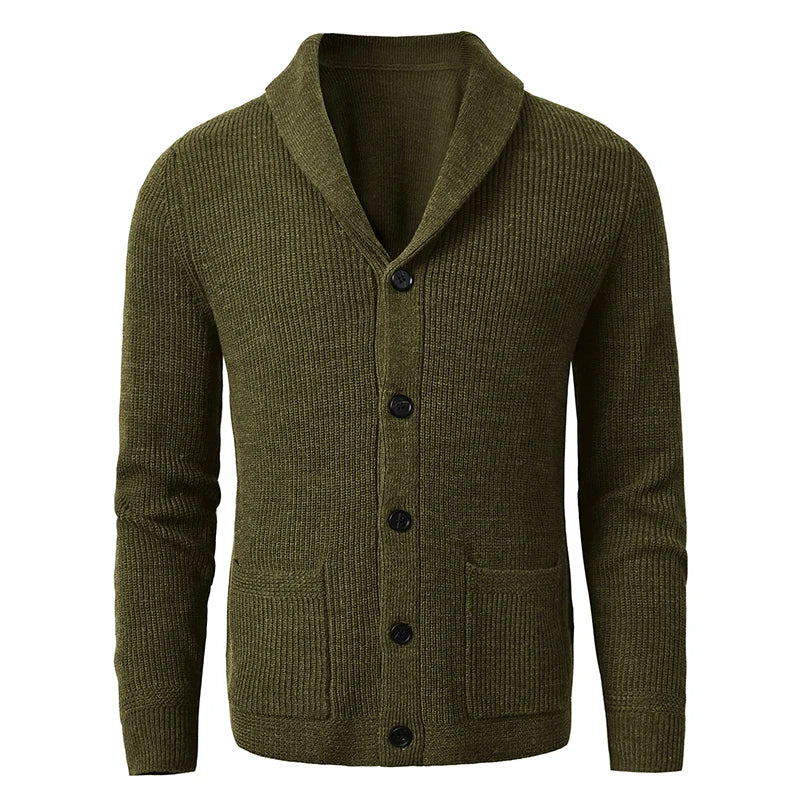 Shawl Collar Cardigan Sweater Slim Fit Cable Knit Button up  Merino Wool Sweater