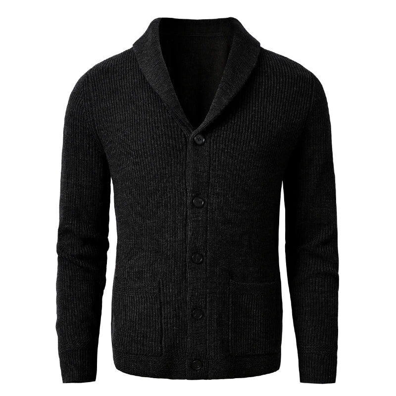 Shawl Collar Cardigan Sweater Slim Fit Cable Knit Button up  Merino Wool Sweater